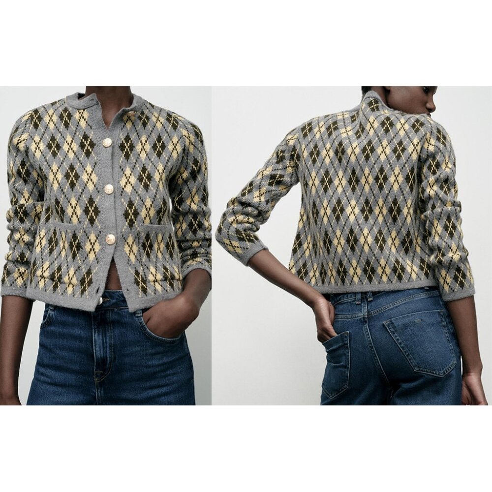 NEW ZARA argyle knit cardigan 6427